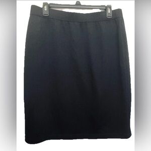 St John Skirt Womens 14 Black Midi Knit Solid Dress Marie Gray Stretch Pull On